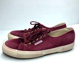 Superga Velvet Burgundy Sneakers Women's Size 9 Gold accent's Lace Up S003SR0